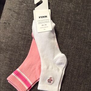 Victoria’s Secret PINK-Pink and White Quarter Socks Set w/Mushroom and Stripes